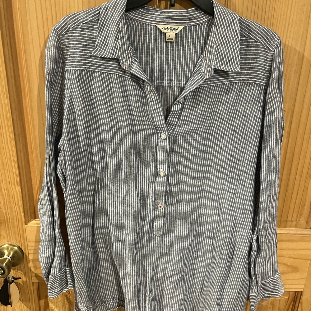 Lucky Brand Blue and White Striped Button Down Shirt